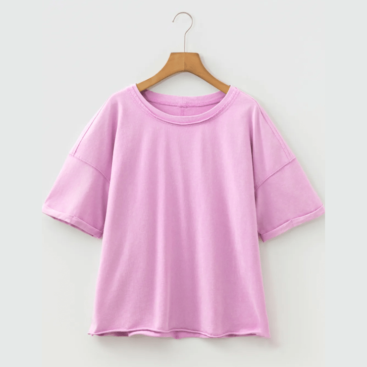 Anna Beth Mineral Wash Drop Shoulder Raw Edge Loose Tee
