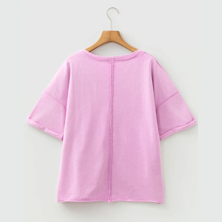 Anna Beth Mineral Wash Drop Shoulder Raw Edge Loose Tee