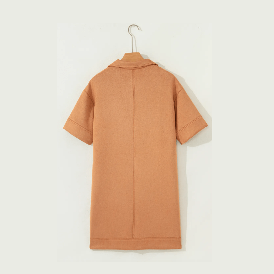 SALE!!!  Ramona Collared V Neck Faux Suede Short Sleeve Shift Mini Dress