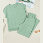Lynette Cuffed Short Sleeve Tee Raw Seam Patch Pocket Drawstring Pants Set