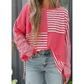 Laurel Pink Stripe Color Block Patchwork Drop Shoulder Long Sleeve Tunic Top