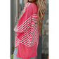 Laurel Pink Stripe Color Block Patchwork Drop Shoulder Long Sleeve Tunic Top