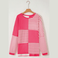 Laurel Pink Stripe Color Block Patchwork Drop Shoulder Long Sleeve Tunic Top