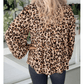 RTS Khaki Leopard Print Tie Front Long Puff Sleeve Blouse