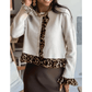 RTS Knitted Leopard Ruffle Patchwork Button Down Cropped Cardigan