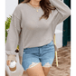 Dayna Brown Stripe Plus Size Breathable Knit Ribbed Trim Long Sleeve Top