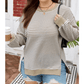 Dayna Brown Stripe Plus Size Breathable Knit Ribbed Trim Long Sleeve Top