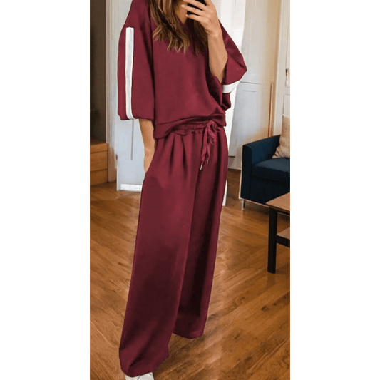 Varsity Striped 3/4 Sleeve Pullover Drawstring Sweatpants Set