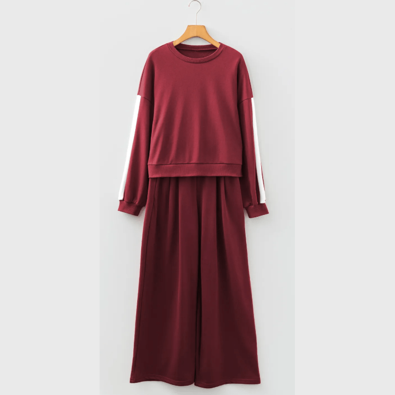 Varsity Striped 3/4 Sleeve Pullover Drawstring Sweatpants Set