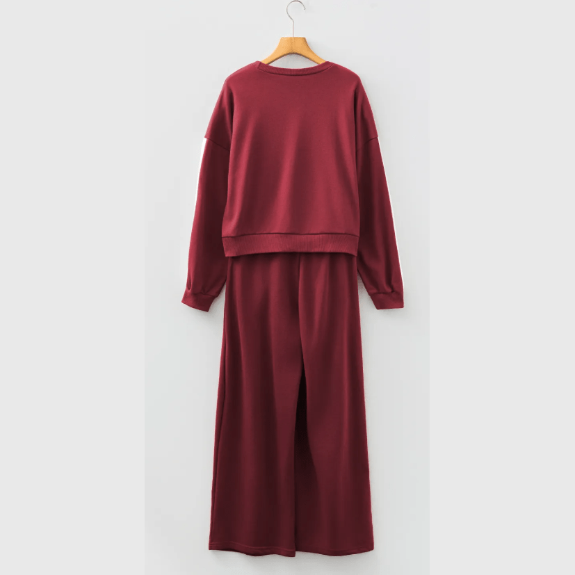 Varsity Striped 3/4 Sleeve Pullover Drawstring Sweatpants Set