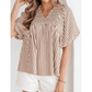 Golda Brown Stripe Shirred V Neck Short Puff Sleeve Blouse