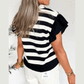 Mayson Black Stripe Collar V Neck Ruffled Short Sleeve Blouse