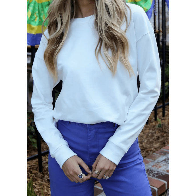 Everleigh White Dropped Shoulder Long Sleeve Top