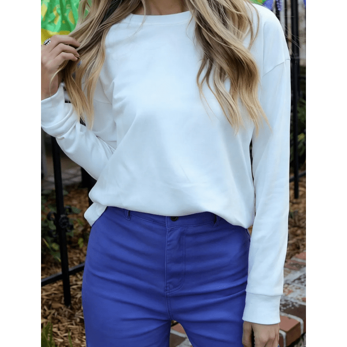Everleigh White Dropped Shoulder Long Sleeve Top