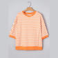 Lillie Orange Stripe 3/4 Sleeve Exposed Seam Patchwork Pullover Top