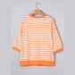Lillie Orange Stripe 3/4 Sleeve Exposed Seam Patchwork Pullover Top