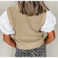 Hali Light French Beige Round Neck Knit Contrast Short Sleeve Patchwork Sweater Top