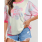Wandia Color Block Floral Patchwork Big Flower Accent Relaxed Top
