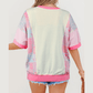 Wandia Color Block Floral Patchwork Big Flower Accent Relaxed Top