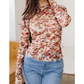 Brittyn Lettuce Trim Floral Print Mesh Long Sleeve Top