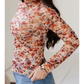 Brittyn Lettuce Trim Floral Print Mesh Long Sleeve Top