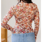 Brittyn Lettuce Trim Floral Print Mesh Long Sleeve Top