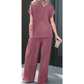 SALE!!!  Gladys Burgundy Twisted Ribbed High Neck Loose Tee Elastic High Waist Loose Pant Set
