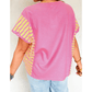 Nadeen Waffle Textured Contrast Striped Patchwork Loose T Shirt