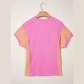 Nadeen Waffle Textured Contrast Striped Patchwork Loose T Shirt