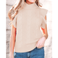 Myrtis Khaki Cable Knit Turtleneck Ruffled Short Sleeve Sweater
