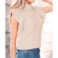 Myrtis Khaki Cable Knit Turtleneck Ruffled Short Sleeve Sweater