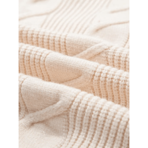 Myrtis Khaki Cable Knit Turtleneck Ruffled Short Sleeve Sweater