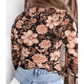 Esme Black Floral Print Mesh Mock Neck Long Sleeve Top
