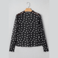 Lilith Black Polka Dot Patterned Bodycon Mock Neck Mesh Long Sleeve Top