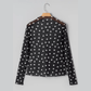 Lilith Black Polka Dot Patterned Bodycon Mock Neck Mesh Long Sleeve Top