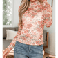 Dionne Retro Floral Print Mock Neck Mesh Long Sleeve Top