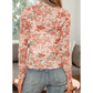 Dionne Retro Floral Print Mock Neck Mesh Long Sleeve Top