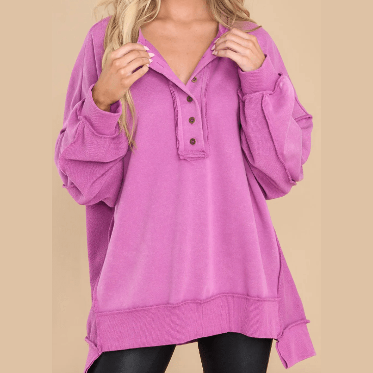 RTS Oversized Exposed Seam Henley Sweatshirt
