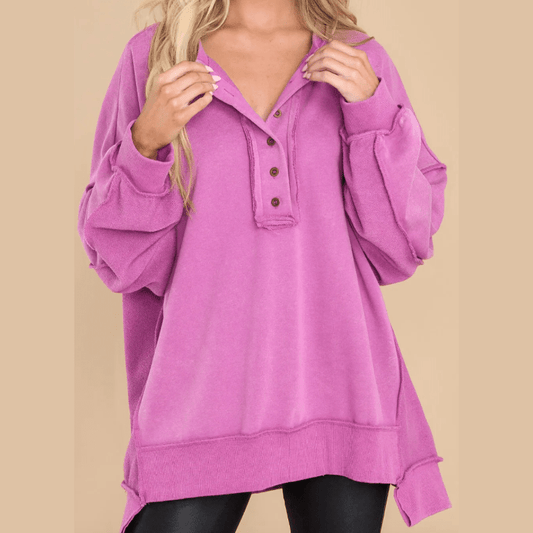 RTS Oversized Exposed Seam Henley Sweatshirt