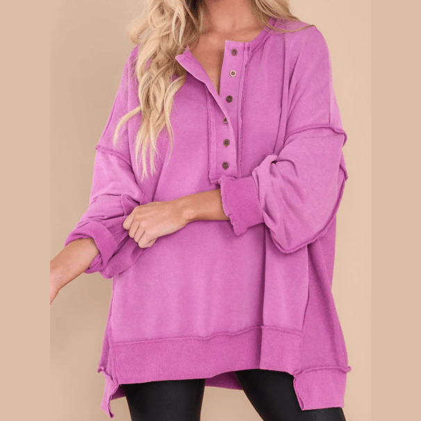 RTS Oversized Exposed Seam Henley Sweatshirt