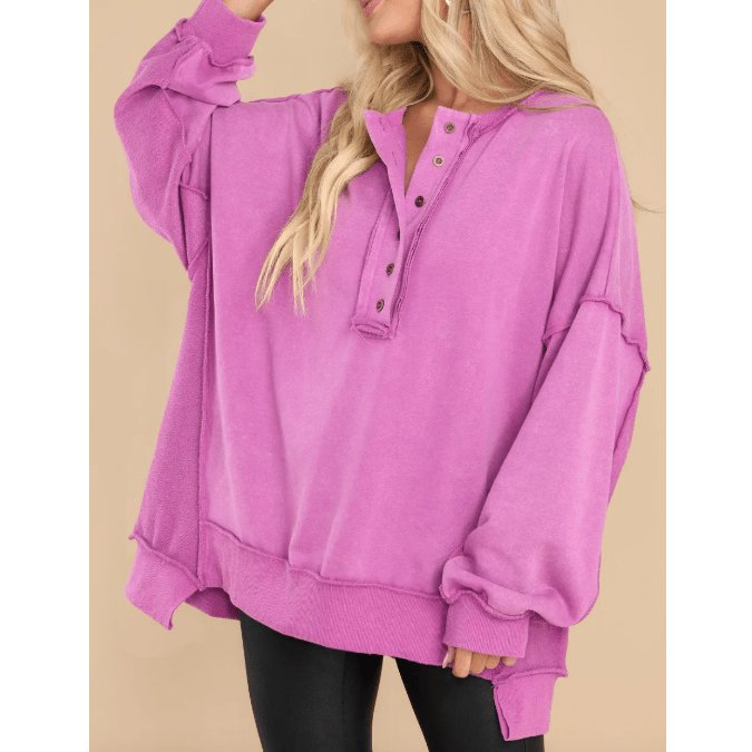 RTS Oversized Exposed Seam Henley Sweatshirt