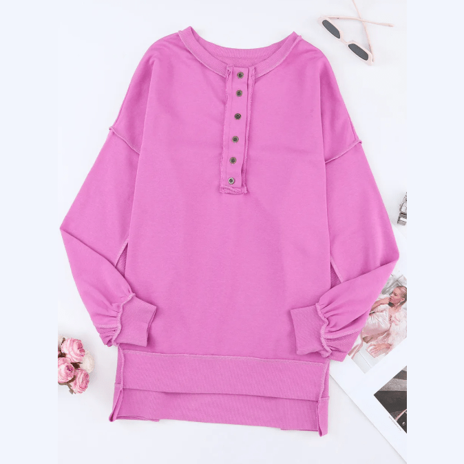 RTS Oversized Exposed Seam Henley Sweatshirt