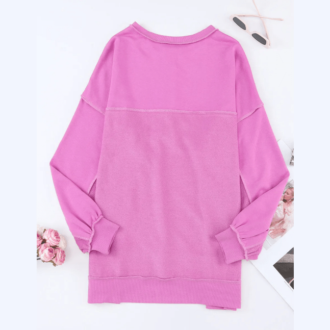 RTS Oversized Exposed Seam Henley Sweatshirt