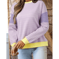 RTS Purple Stripe Contrast Trim Colorblock Patchwork Drop Shoulder Knit Top