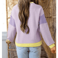 RTS Purple Stripe Contrast Trim Colorblock Patchwork Drop Shoulder Knit Top