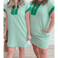 Janey Green Stripe Quarter Zip Polo Collar T Shirt Dress with Pockets