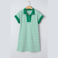 Janey Green Stripe Quarter Zip Polo Collar T Shirt Dress with Pockets