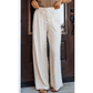 Pippy Drawstring Elastic Waist Button Pleated Detail Wide Leg Pants