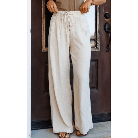 Pippy Drawstring Elastic Waist Button Pleated Detail Wide Leg Pants