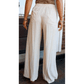 Pippy Drawstring Elastic Waist Button Pleated Detail Wide Leg Pants